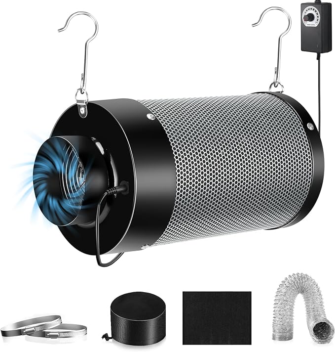 Atour 4'' Air Filtration Kit – 12-Speed Control, Quiet 14cm Fan & Carbon