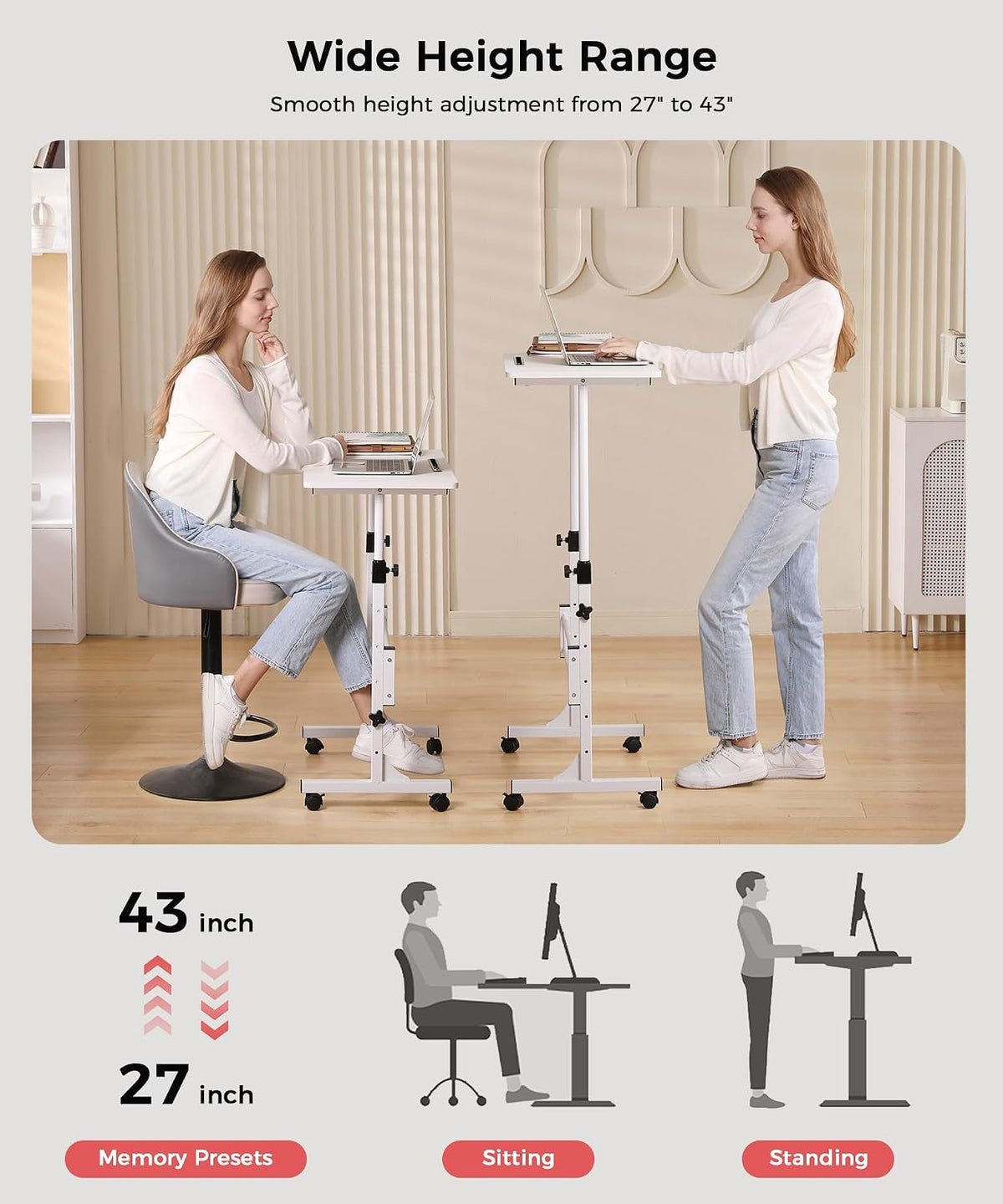 KLSMYHOKI Standing Desk Adjustable Height, Mobile Stand Up Desk with Wheels