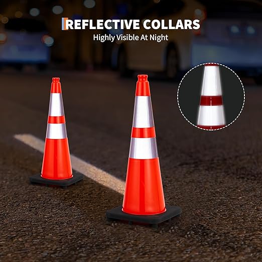Traffic Cones 28", ExploreHorizon 6 PCS Safety Cones, PVC Orange Safety Road Parking Cones with 2 Reflective Collars,Hazard Construction Cones for Home Traffic Parking