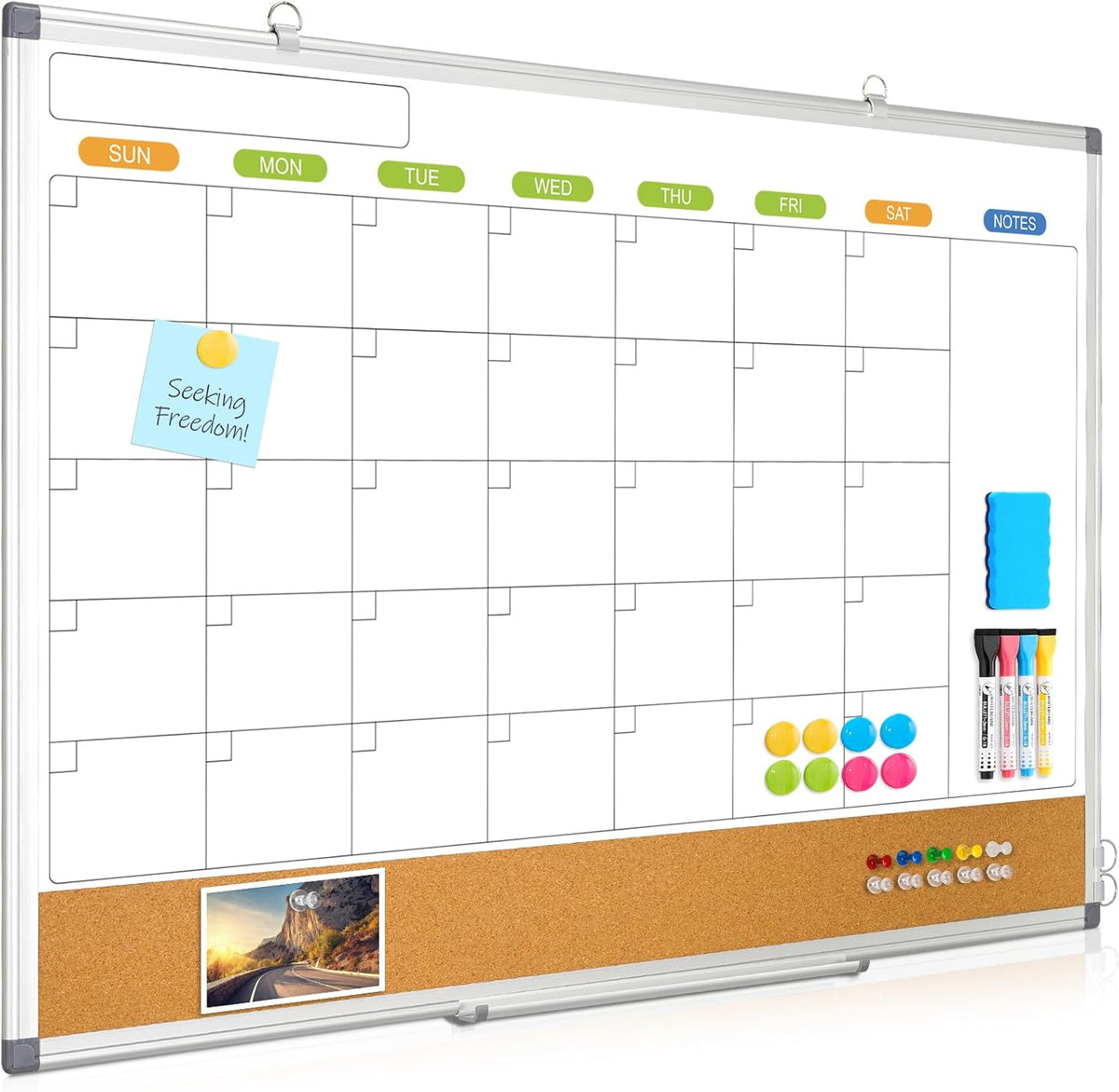 Calendar Whiteboard for Wall, 36" x 24" Dry Erase Monthly White Board