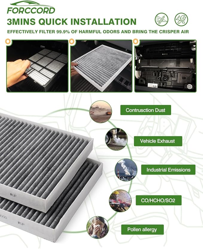 1Pcs HEPA Cabin Air Filter and 1Pcs Engine Air Filter Fit