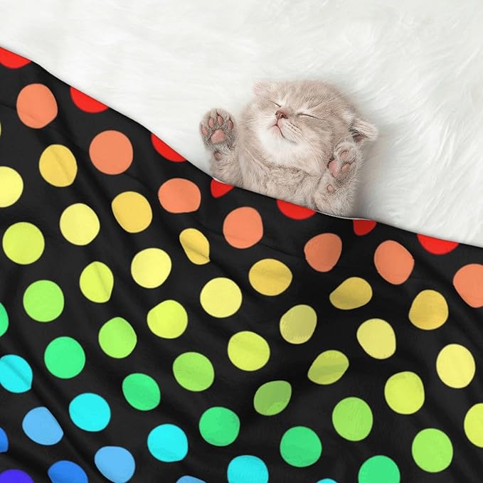 Pet Blanket for Indoor Outdoor Use, Colorful Rainbow Polka Dots, Two Sided Reversible Plush Mat with Bumpy Dot Texture for Patios Crates Portable Bed Companion