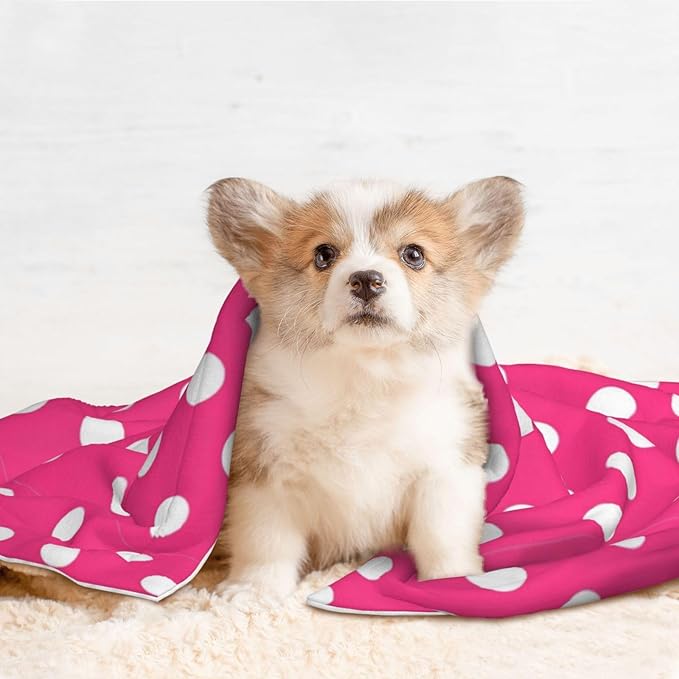 Double Sided Pet Bed Blanket for Added Cushion Warmth, Pink Polka Dot, Reversible Cover with Textured Dot Surface for Existing Beds Standalone Mat