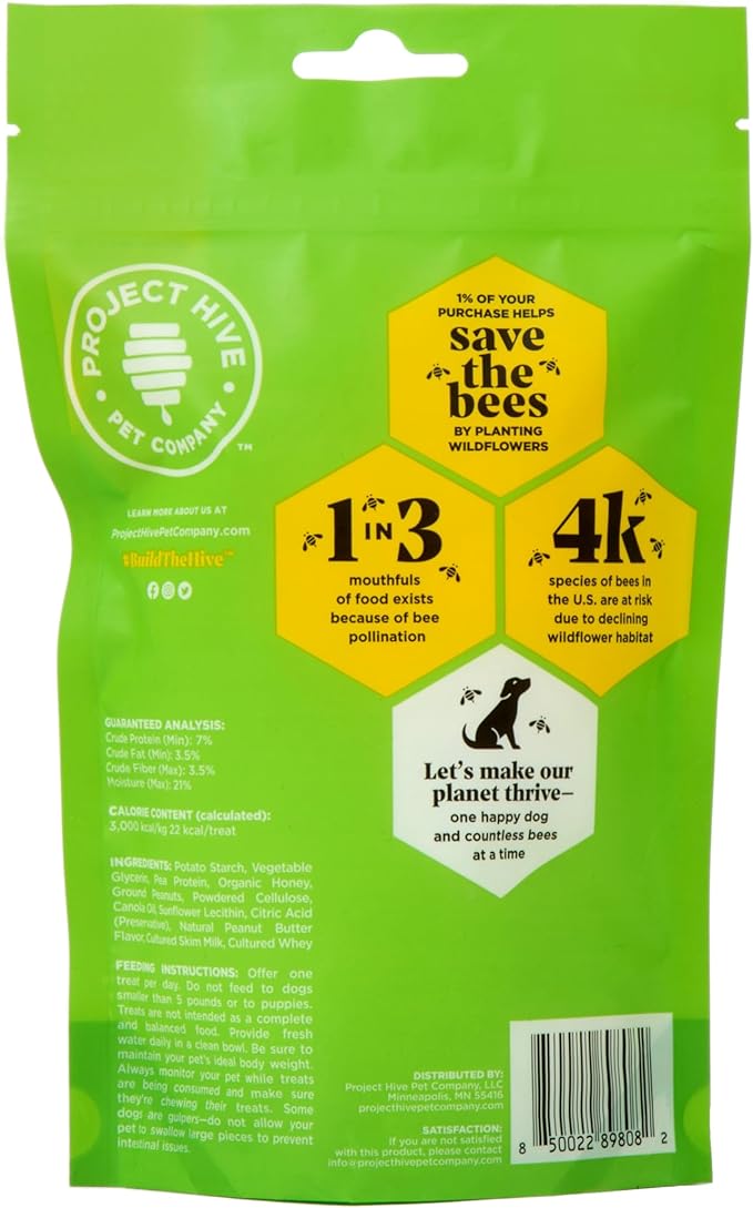 Project Hive Dental Chew Sticks for Dogs 7 oz Small (S/M) Textured Dental Treats, Fit Hive Toys Vegetarian, Made with Ground Peanuts & Honey, No Grain or Soy, Cleans Teeth & Freshens Breath