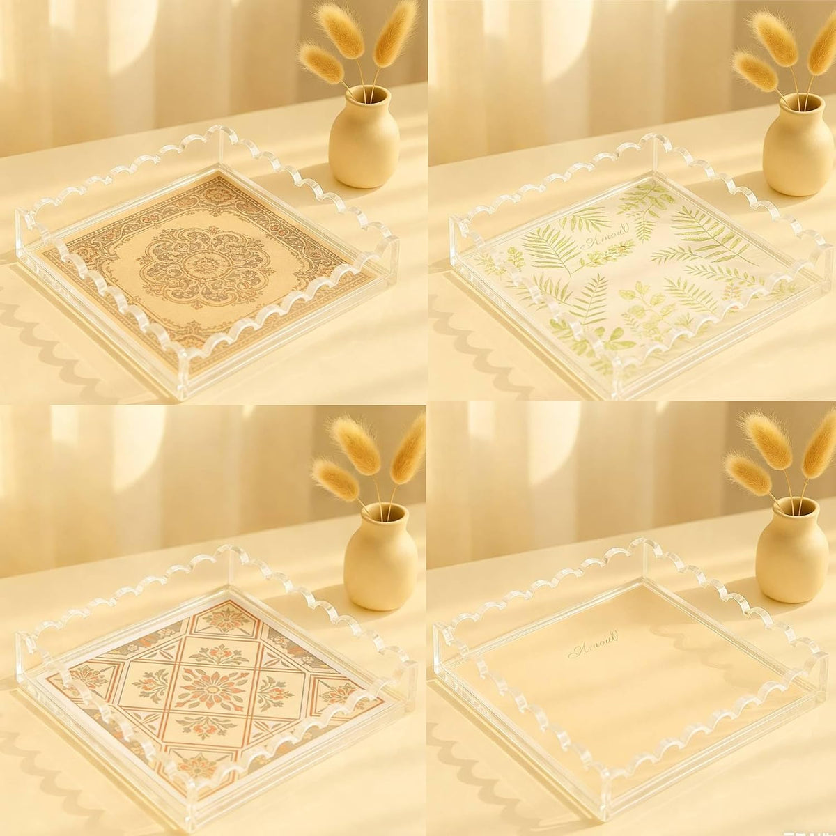 Acrylic Tray, Clear Vanity Jewelry Perfume Organizer with Scalloped Edge