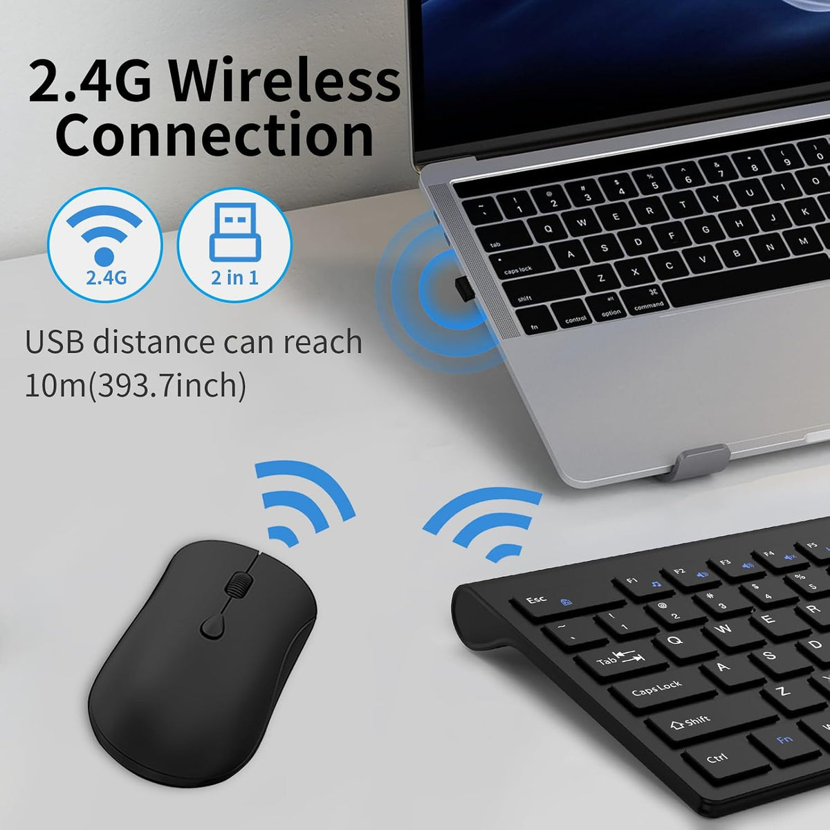 Slim Silent Full Size Wireless Keyboard Mouse Combo Black