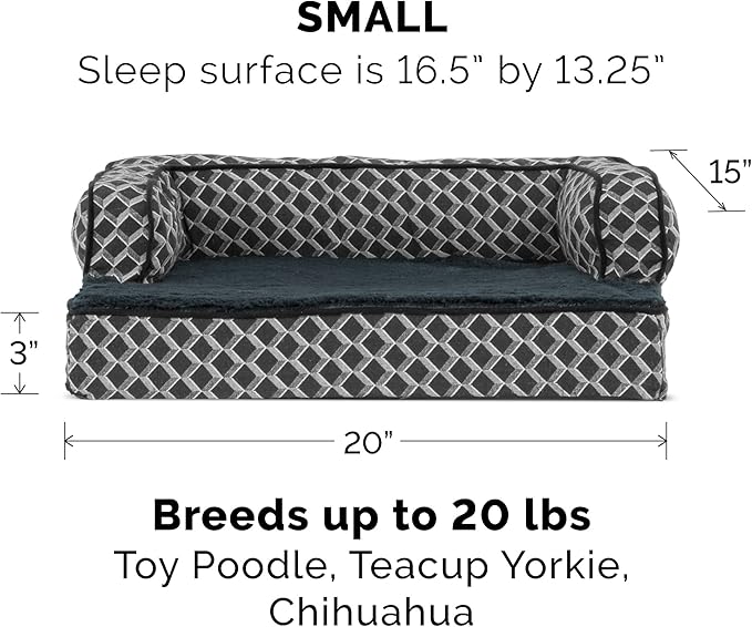 Furhaven Comfy Couch Plush & Décor Sofa-Style Egg Crate Orthopedic Foam Dog Bed - Diamond Gray, Small (Pack of 2)