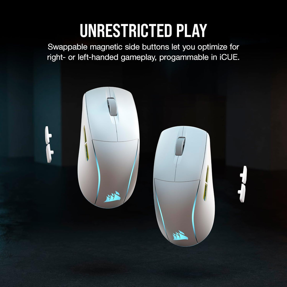 Corsair M75 Wireless RGB Lightweight FPS Gaming Mouse – 26,000 DPI – Swappable Side Buttons – iCUE Compatible – PC – White