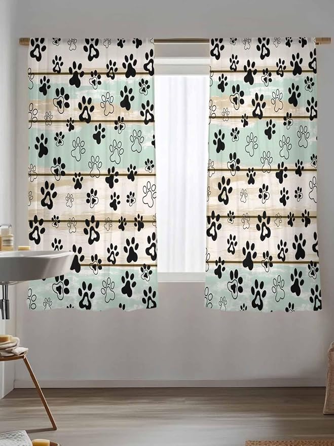 Sheer Curtains 72 Inches Long, Sage Green Beige Farmhouse Semi Sheer Curtains
