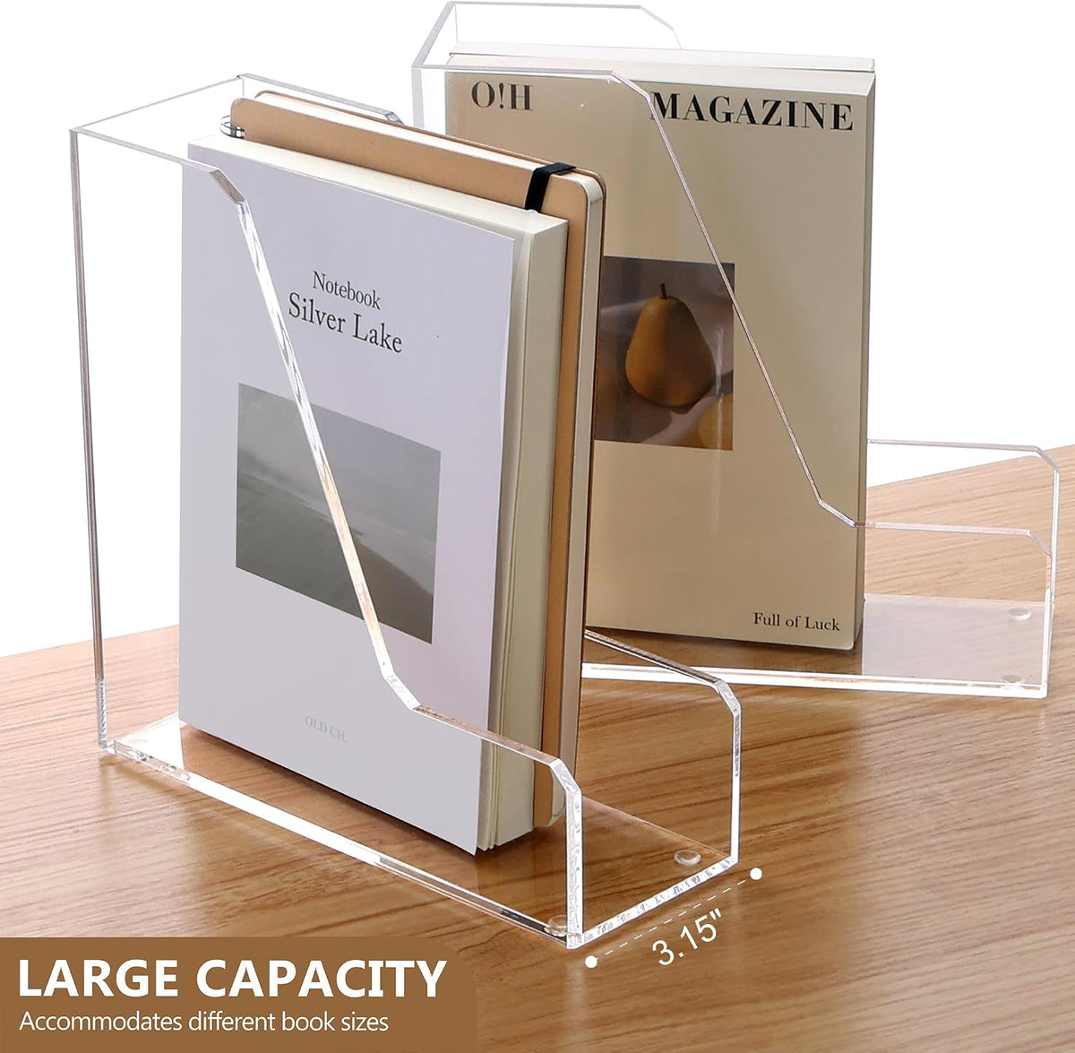 SANRUI 2 Pack Acrylic Magazine File Holder, Clear Vertical Desk Organizer