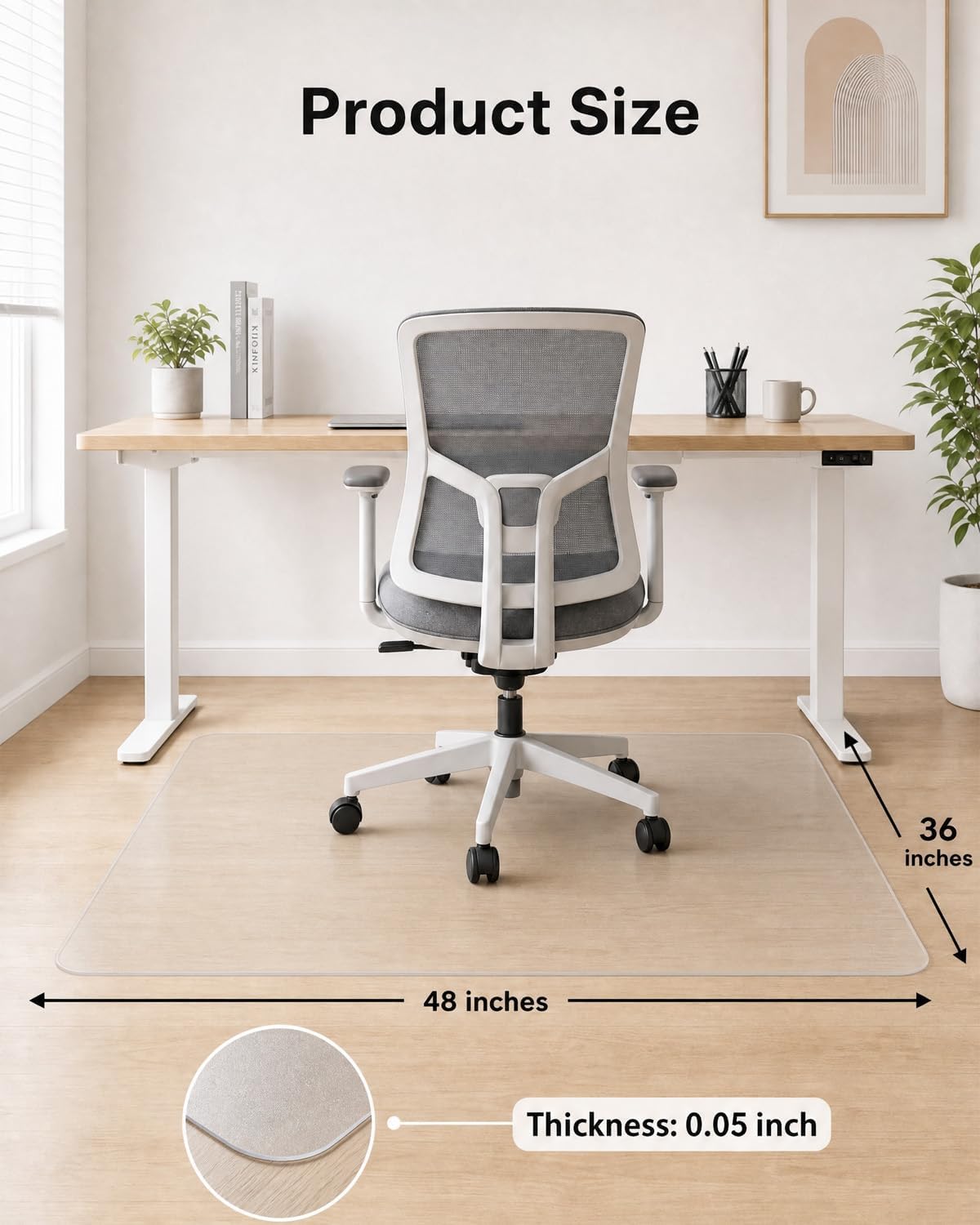 Office Chair Mat, 36"x48" Anti-Scratch for Hardwood Floor, Glear