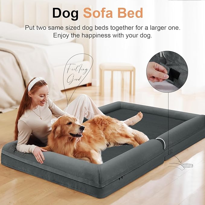 Large Dog Bed Orthopedic Washable: Beds Bolster XL Bed Large Big Dogs Egg Crate Foam Couch Sofa Waterproof with Removable Cover - Dark Grey