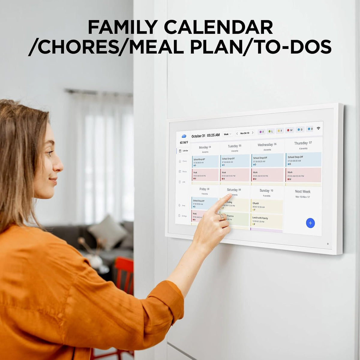 DASFIWO 15.6 Inch Smart Digital Calendar, Wall Electronic Calendar, 1920 * 1080 IPS Full HD Touch Screen Display for Family Meal Planner Support - Seamless Scheduling, Gifts for Women, Mom