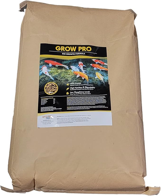 HALF OFF PONDS Grow Pro Koi Fish Food - 50 lb Floating Pellets, 5mm Size - Goldfish Food for Ponds - 40% Protein with Fish Meal & Probiotics - Designed for Rapid Growth & High Digestibility