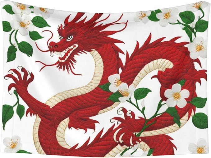 Reversible Dog Blanket for Beds Couches, Floral Chinese Japanese Dragon Flower, Double Sided Cat Blanket with Textured Dot Feel and Smooth Feel for Seasonal Comfort All Year
