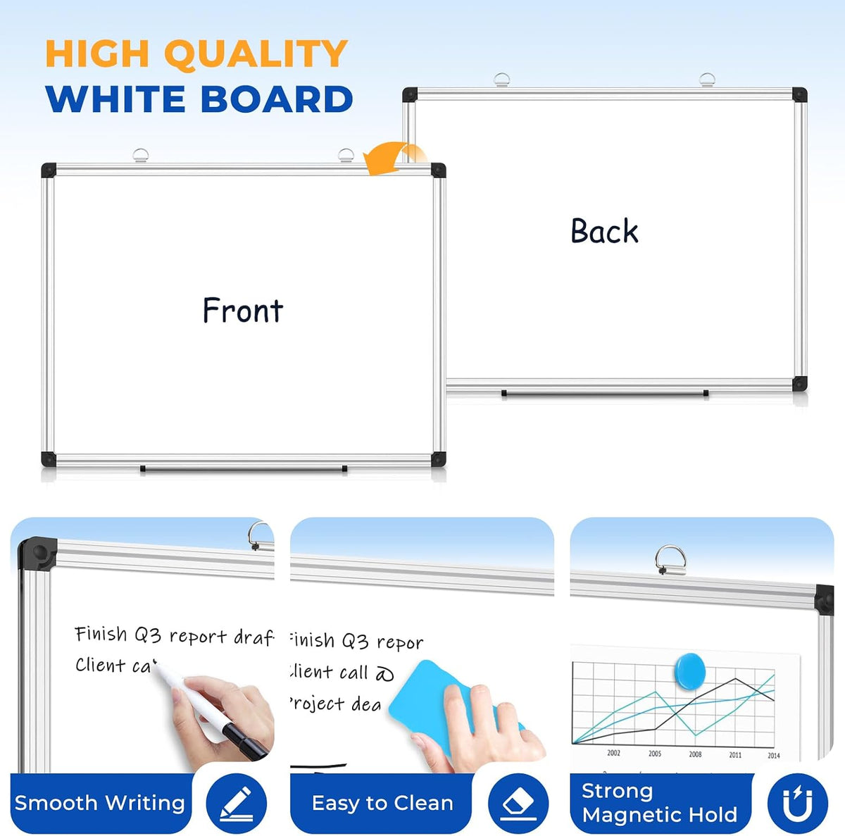 WALGLASS Double Sided Dry Erase Board 36"x24" Magnetic Whiteboard for Wall