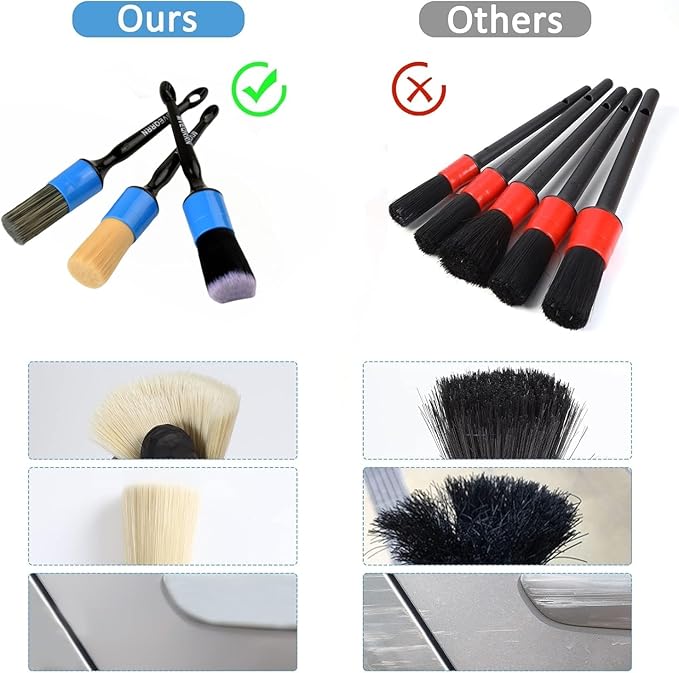 3pcs Car Detailing Brush Set-1pcs Boars Hair Car Detailing Brushes, Leather