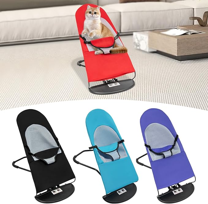 Pet Rocking Chair, 3-Level Height Adjustable Small Pet Rocker,Portable Foldable Rocker Bed for Small Dogs and Cats with Washable Cover, 33Lbs Weight Capacity, No Assembly Required (Black)