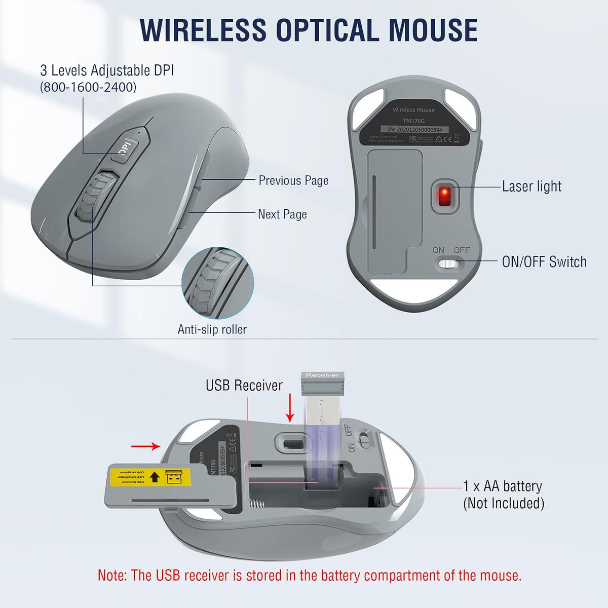 EDJO Wireless Keyboard and Mouse Combo, USB Plug & Play (Grey)
