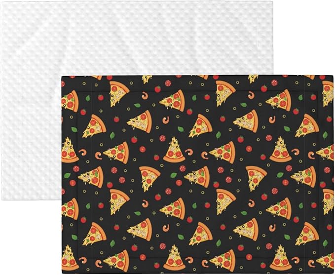 Two Sided Pet Cuddler Blanket for Anxiety Calming, Cartoon Pizza Slices, Reversible Plush Design with Bubble Dot Pattern Provides Familiar Surface Anywhere
