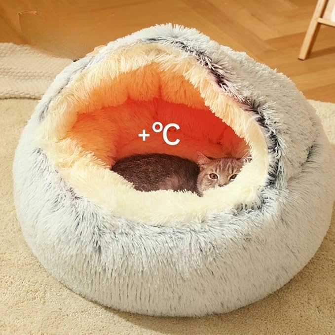 Plush Fluffy Dog and Cats Round Bed – Ultra-Soft Faux Fur Pet Shell Nest with Raised Bolster Edge, Self-Warming Calming Nest for Small to Large Pets (Coffee, Large（26”）)