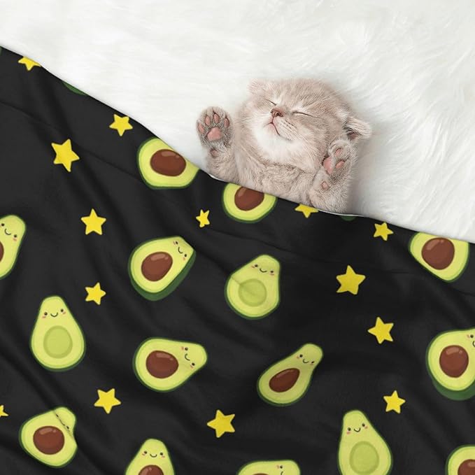 Reversible Pet Blanket for Easy Cleaning Maintenance, Avocado and Star Pattern Black, Double Sided Plush Dot Design Means Double Use Between Washes for Convenience