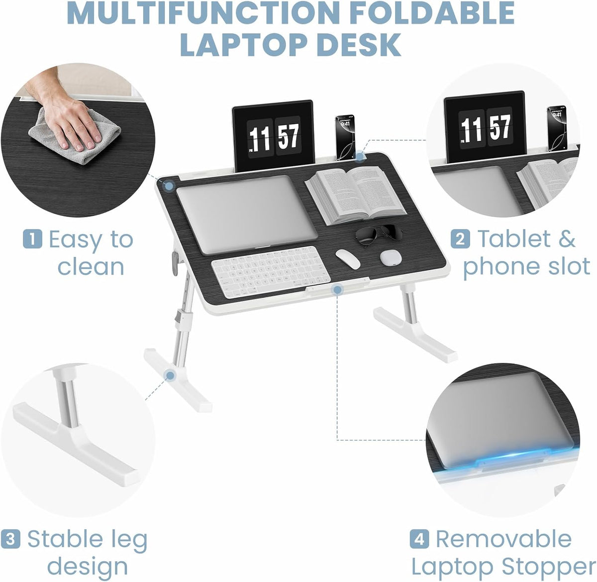Adjustable Lap Desk, Foldable Laptop Desk for Bed, X-Large Lap Table