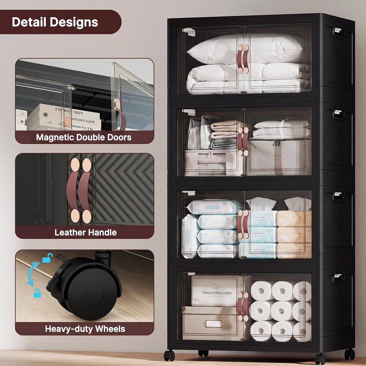 UAMFURI Stackable Storage Bins, 480QT Collapsible Drawers with 1 Lid