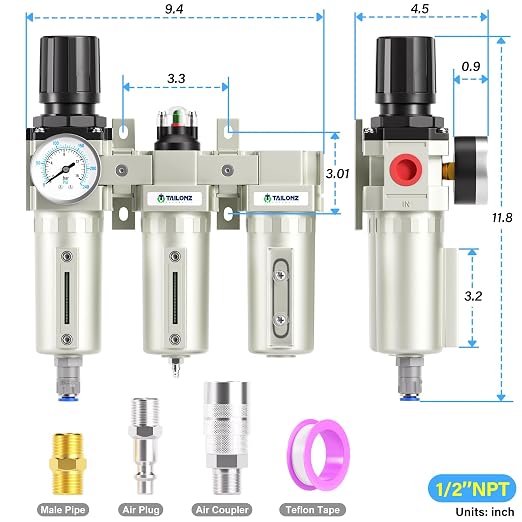 TAILONZ PNEUMATIC 0-240PSI 1/2 Inch NPT Grade Three Stage Industrial Air Drying