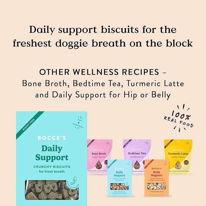 Bocce's Bakery Daily Breath Support Dog Treat Bundle for Oral Health – All-Natural, Wheat-Free Biscuits Made with Real Ingredients and Baked in The USA – Apple & Mint Recipe (2 Pack Bundle)