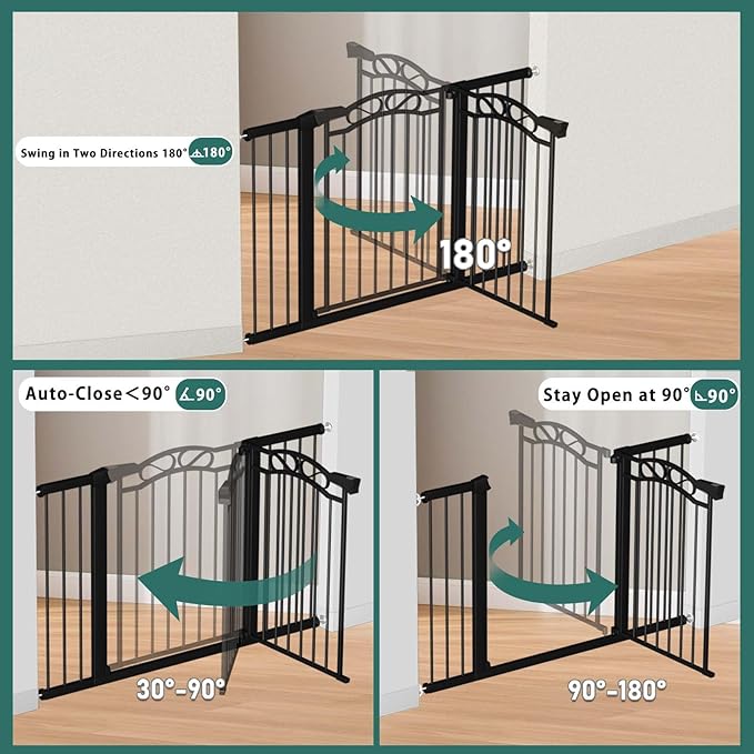 Fairy Baby 51.6"-54.3" Extra Wide Baby Gate with Door, 52 53 54 Inches Walk THR Baby Gates for Stairs Pressure Mounted no Drill, Indoor Tension Metal Child Pet Dog Safety Gate for Kids, Black