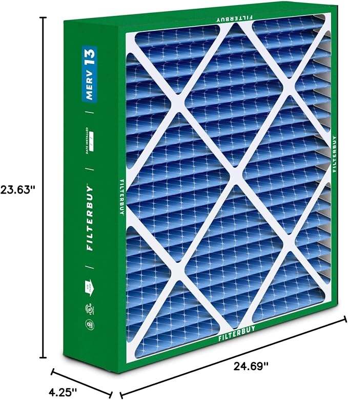 Filterbuy 24x25x5 Air Filter MERV 13 Optimal Smoke & Allergy Defense,