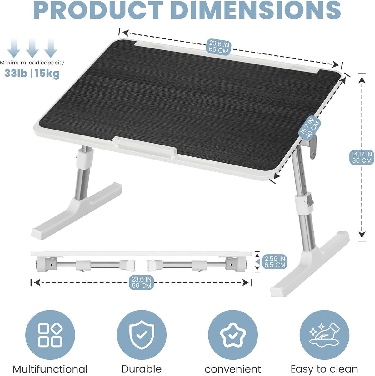 Adjustable Lap Desk, Foldable Laptop Desk for Bed, X-Large Lap Table