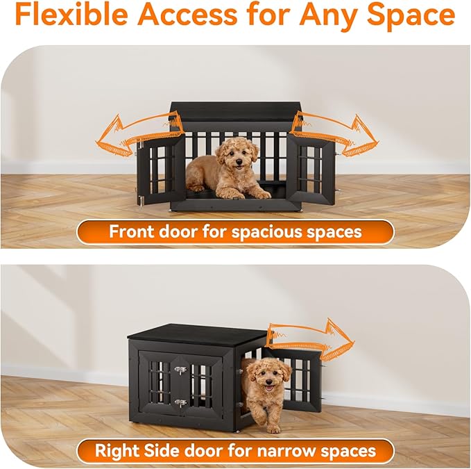 26" Heavy Duty Dog Crate Furniture for Small,Medium and Large Dogs,Rustic Wooden Dog Cage Kennel Indoor Furniture with Waterproof Top,Decorative Pet House Side End Table (Black)