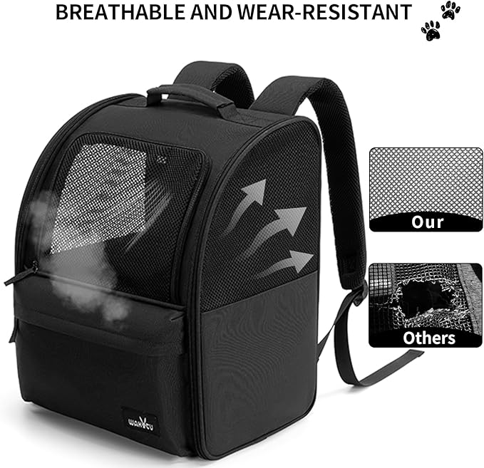Cat Carrier Backpack,Steel Wire Frame More Stable,600D Wear-Resistant Oxford Fabric, Dog Carrier Cat Backpacks Suitable for Travel,Black