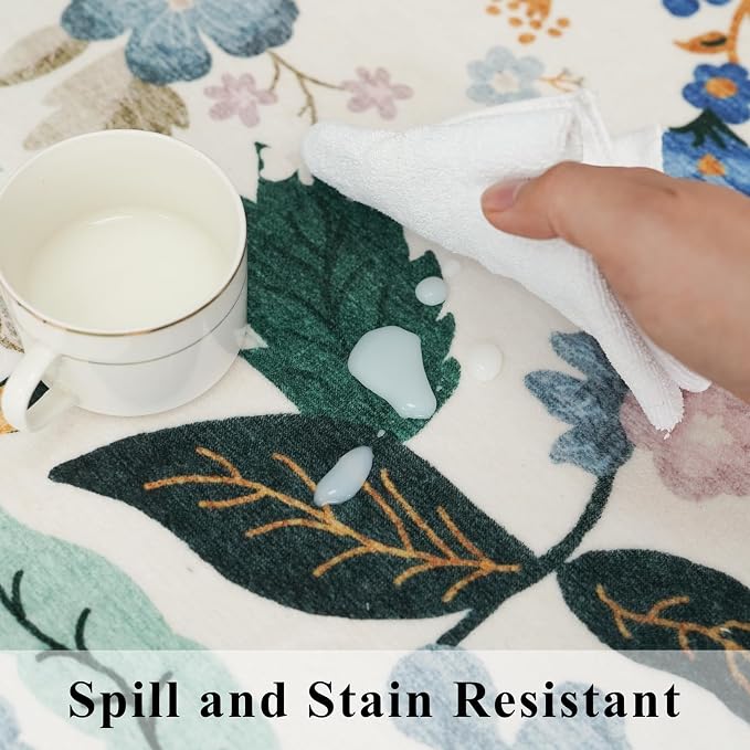 5x7 Living Room Area Rugs: Washable Floral Non-Slip Rug
