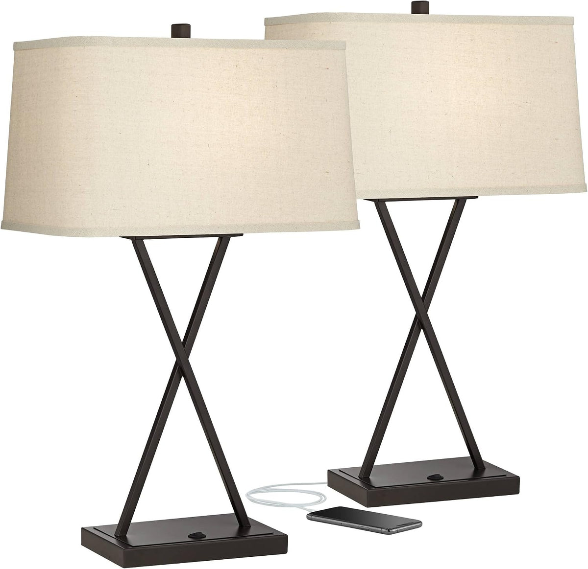 Megan 26.5" Tall Table Lamps Set of 2 LED Bulbs USB Ports A+C Charging