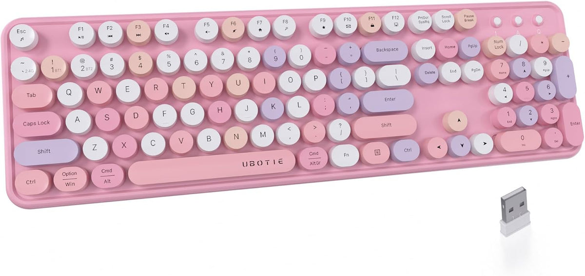 UBOTIE Colorful Wireless Bluetooth Keyboard, Dual Mode (Pink Colorful)