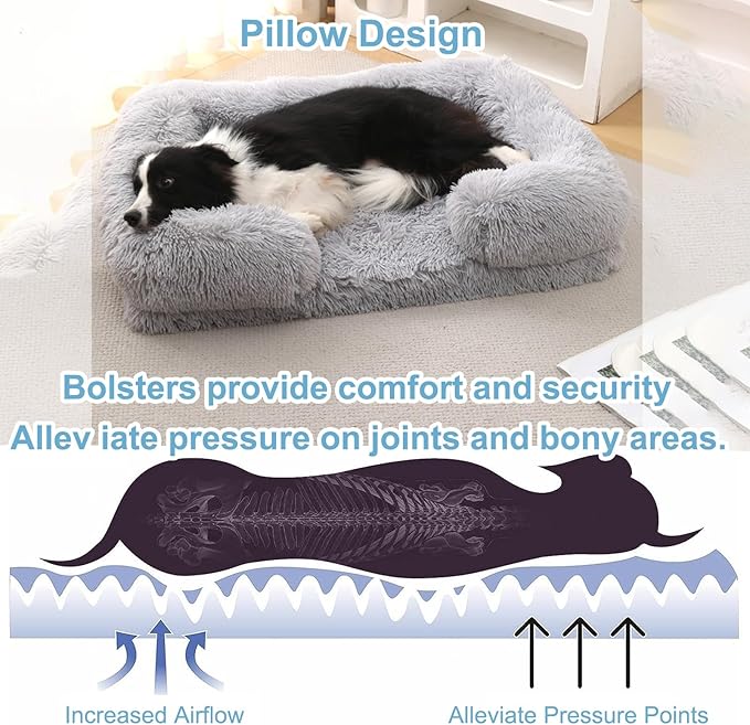 Dog Beds Large Sized dog Orthopedic, Sofa Dog Bed with Waterproof Lining and Nonskid Bottom, Rectangle Washable Dog Bed for Medium Small Dogs and Cats Comfortable ( Color : Gray , Size : 51 x 35" )