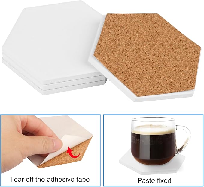 30 Pieces 3.75 Inch Hexagon Blank Ceramic Coasters, Unglazed Ceramic Tiles