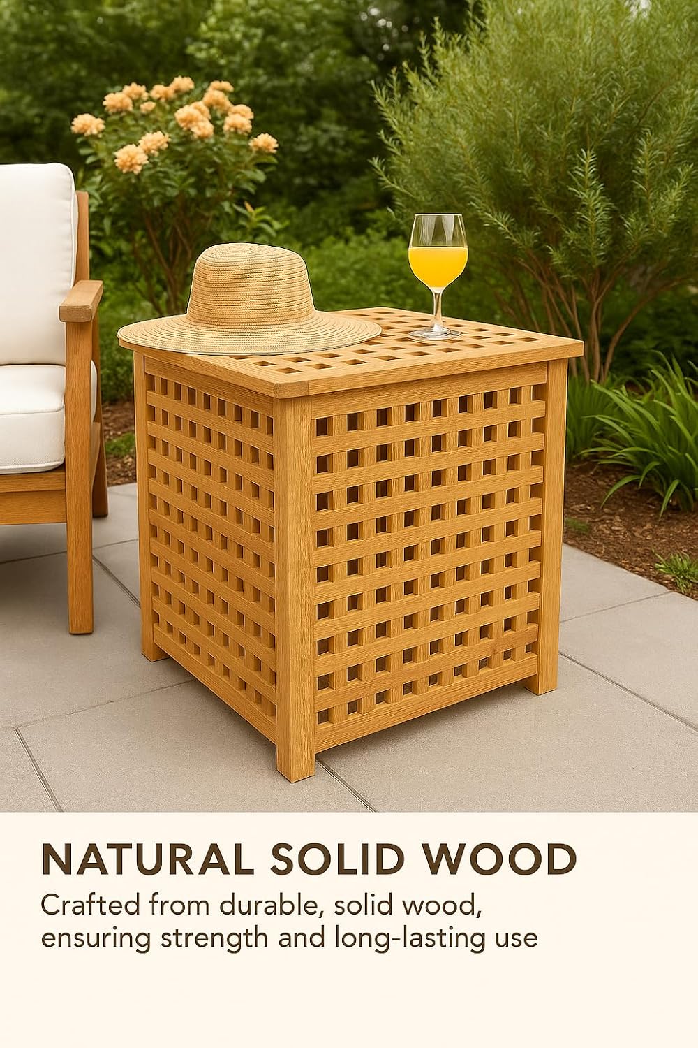 Wooden Storage Box with Lid – Natural Rustic Cube Bench Organizer for Laundry, Shoes, Entryway – Indoor Outdoor Breathable Wood Chest, Crate Bin, Furniture Decor for Home
