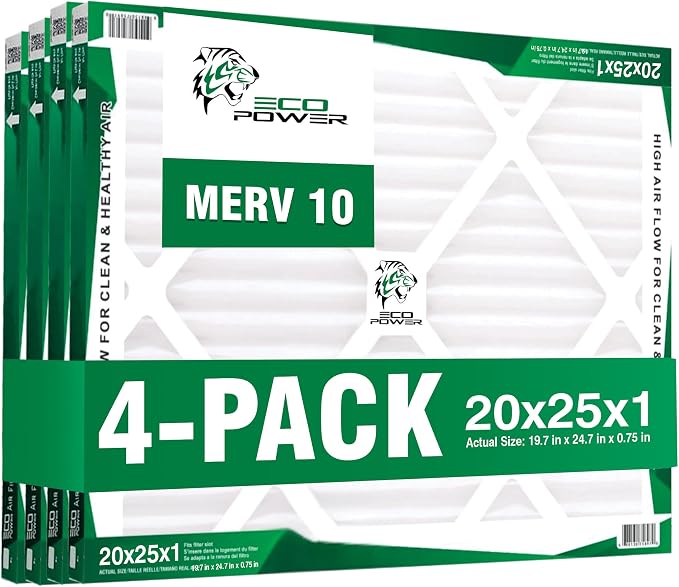 20x25x1 ECO POWER Air Filter MERV 10, Pleated HVAC AC Furnace Air Filters