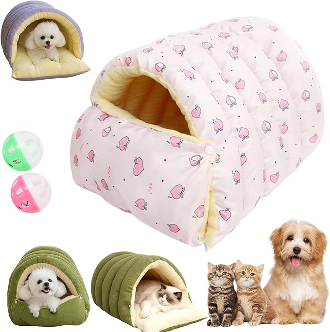 Expectation Cat Bed, Removable and Washable Winter Closed-Off Cat Bed, Soft Fluffy Warm Autumn/Winter Cats House, Washable Non-Slip Pet Sleeping Bag for Indoor Cats Small Dogs (D,Large)