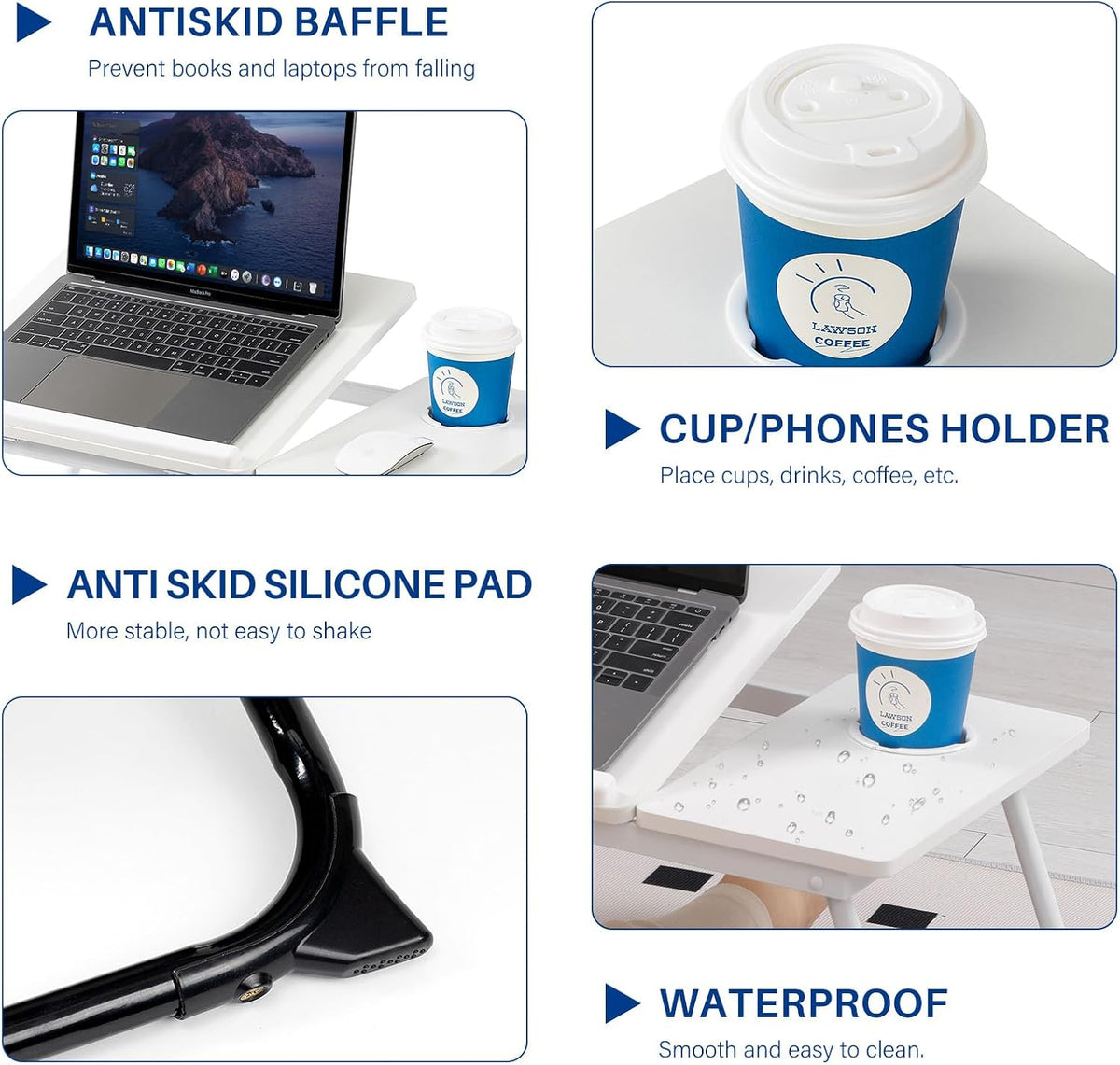Laptop Desk for Bed Couch, Adjustable Foldable Bed Table with Cup Holder