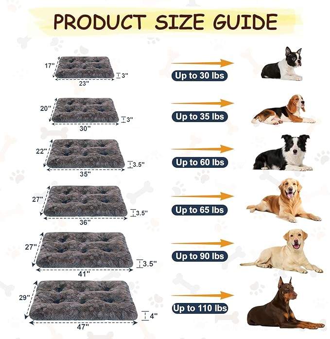 Washable Dog Bed for Small to Large Dogs, Calming Anti Anxiety Medium Dog Bed, Deluxe Plush Faux Fur Crate Beds, Comfy Fluffy Kennel Pad Pet Sleeping Mat Non-Slip Bottom, 35"x22", Dark Grey