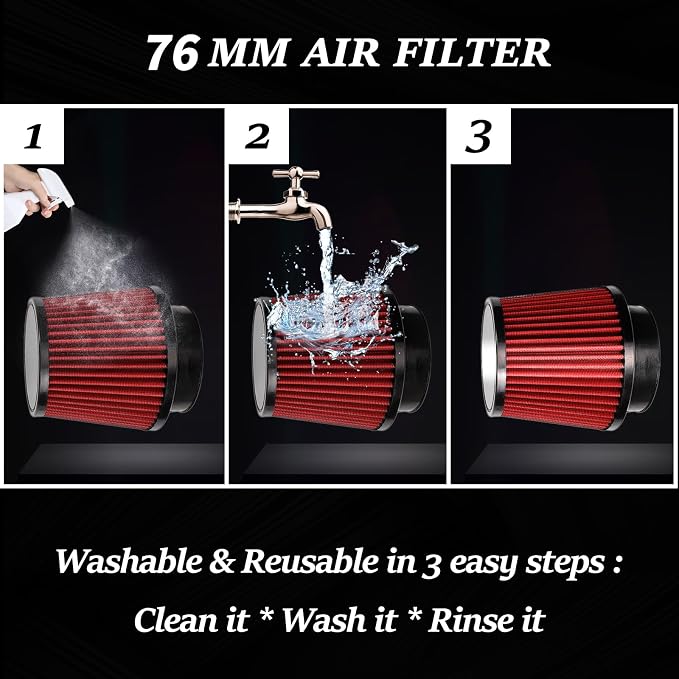 Red 4" 100mm Inlet Cone Replacement Dry Air Filter High Flow Car Performance