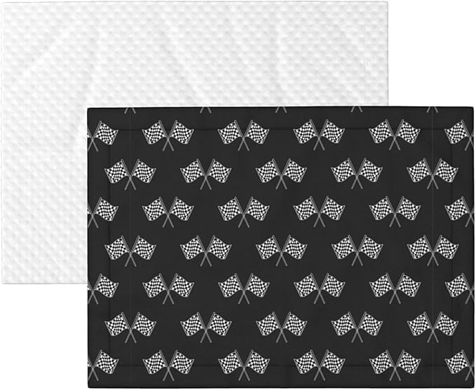 Double Sided Plush Pet Blanket for Small Large Animals, Checkered Racing Flag Black and White, Reversible Throw with Dimpled Dot Side and Flat Side for Kennels Living Rooms