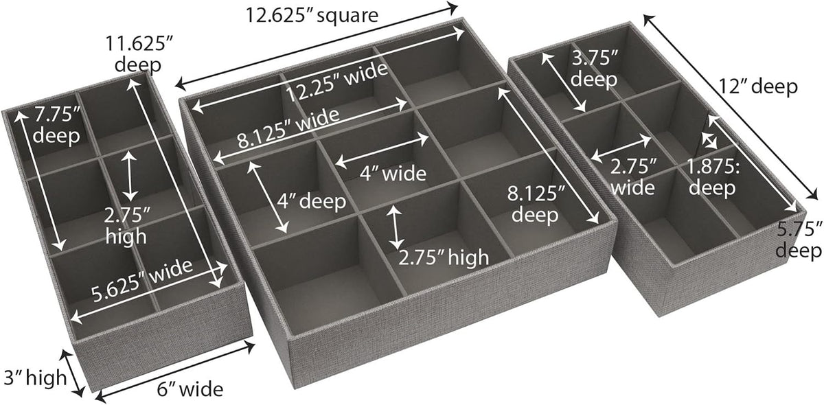 Household Essentials 3‑Piece Drawer Organizer Starter Set in Customizable Inserts of Large and Small Trays, Beige