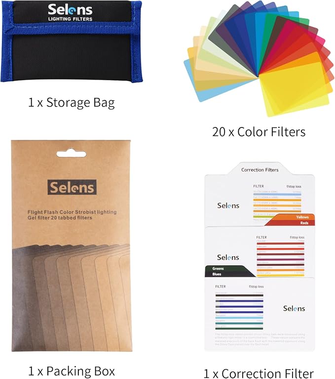 Selens 20 Pieces Universal Gels Lighting Filter Kit