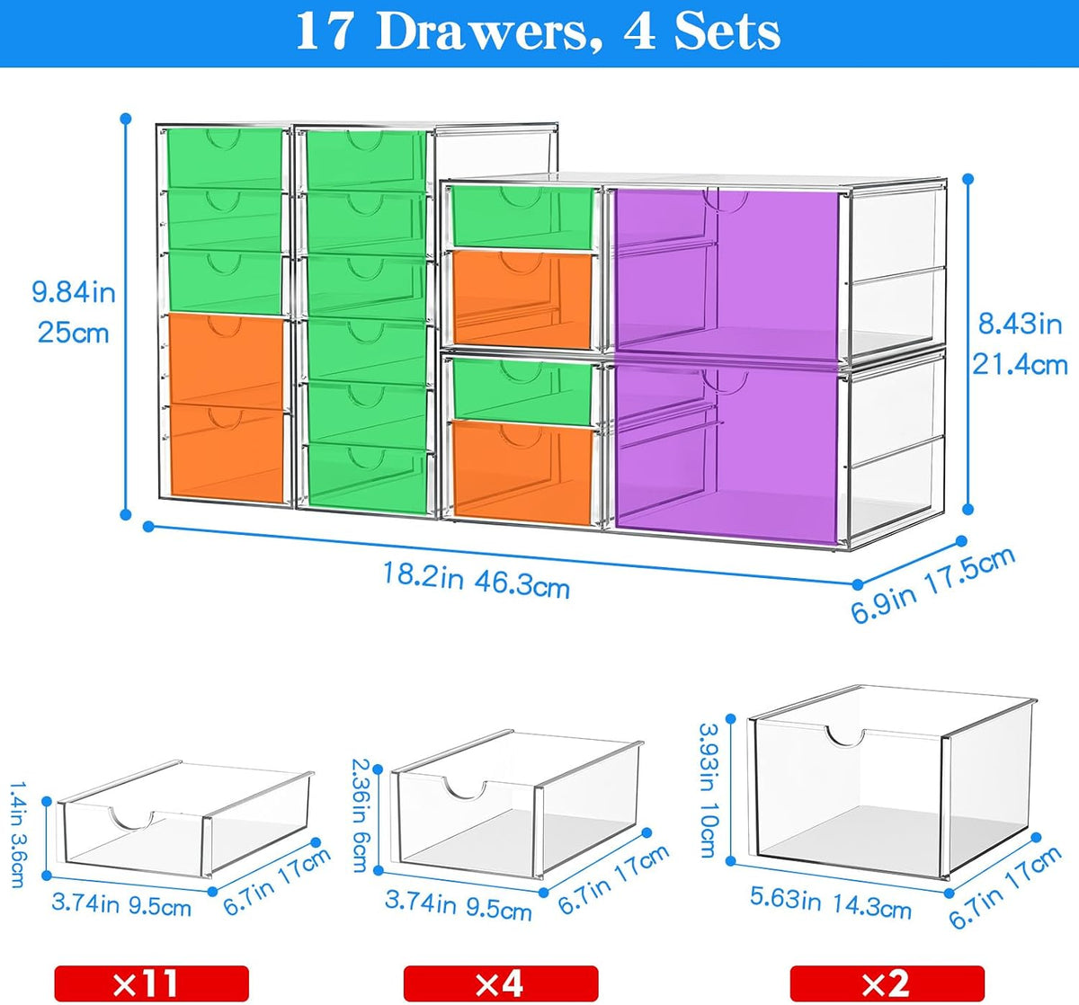 ARSTPEOE 17-Drawer Acrylic Storage & Makeup Organizer for Desk, Bath